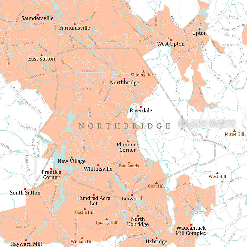 MA Worcester Northbridge矢量路线图